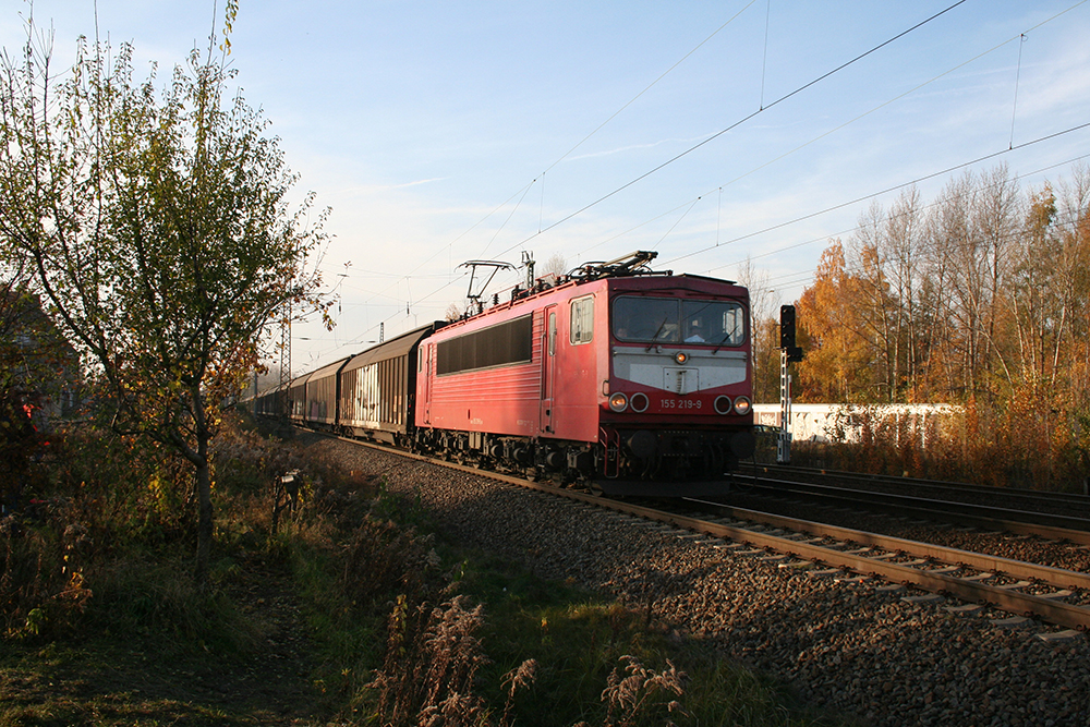 155 219 mit Gz in Richtung Leipzig-Schnefeld (Leipzig-Thekla, 05.11.2011)