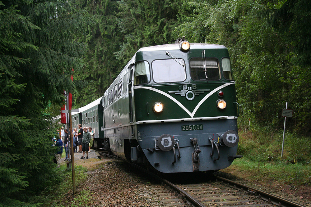 2050.04 vom Eisenbahnmuseum Sigmundsherberg mit dem  Reblausexpress   Retz – Drosendorf an der Station Anglerparadies Hessendorf (25.08.2012)