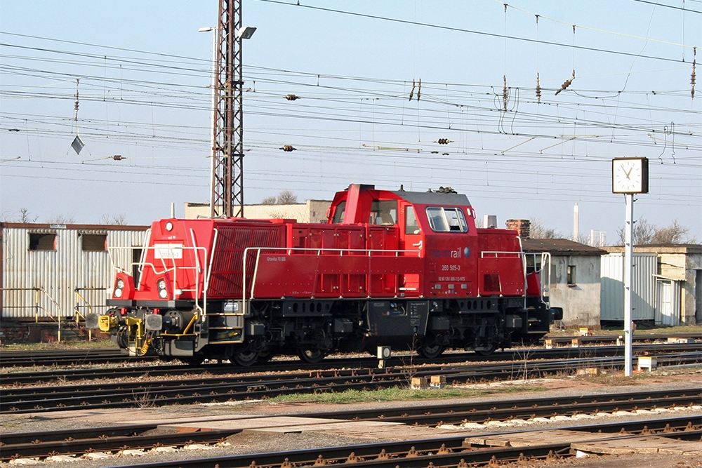 260 505, eine von der DB ber northrail angemietete Maschine (Grokorbetha, 09.02.2011)