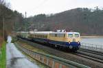 E 10 1239 vom Lokomotiv-Club 103 e.V. Wuppertal mit dem „Rheingold-Zug“ von Dresden nach Bad Schandau (Knigstein, 31.03.2012)