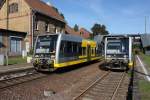 Burgenlandbahn/157070/zugkreuzung-von-672-903-mit-672 Zugkreuzung von 672 903 mit 672 911 in Teuchern (11.09.2010)